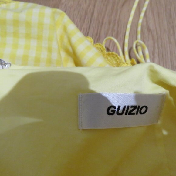 GUIZIO Gingham Ruched Side Tie Mini Skirt in Limincello Yellow Coquette Cottage - Picture 12 of 12